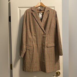 NWT H&M Women’s Plaid Double-Breasted Blazer Dress with Button Front Details